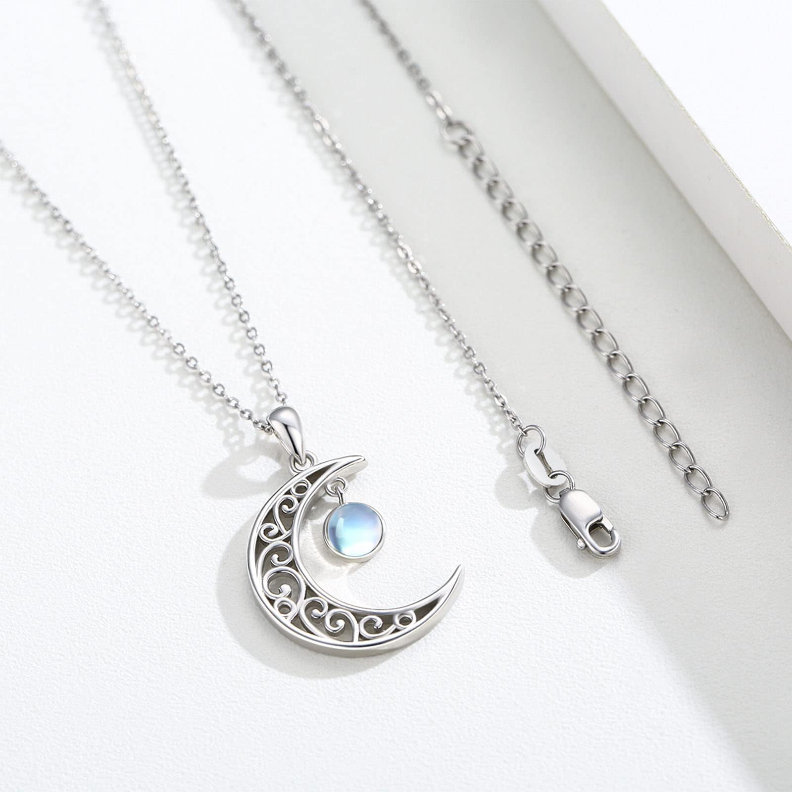 Midir&Etain Celtic Moon Necklace 925 Sterling Silver Celtic Moonstone Pendant Necklace Women's Crescent Jewelry Gift for Women