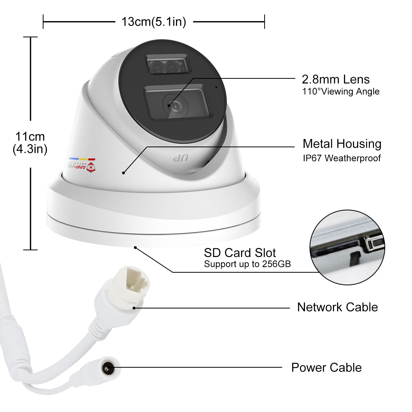 Anpviz 5MP IP PoE Turret Camera with Mic/Audio, Human & Vehicle Detection, Wired Security Camera Outdoor, 100ft Clear Night Vision, 120dB Ture WDR, IP67 Waterproof, SD Card Slot (up to 256GB)