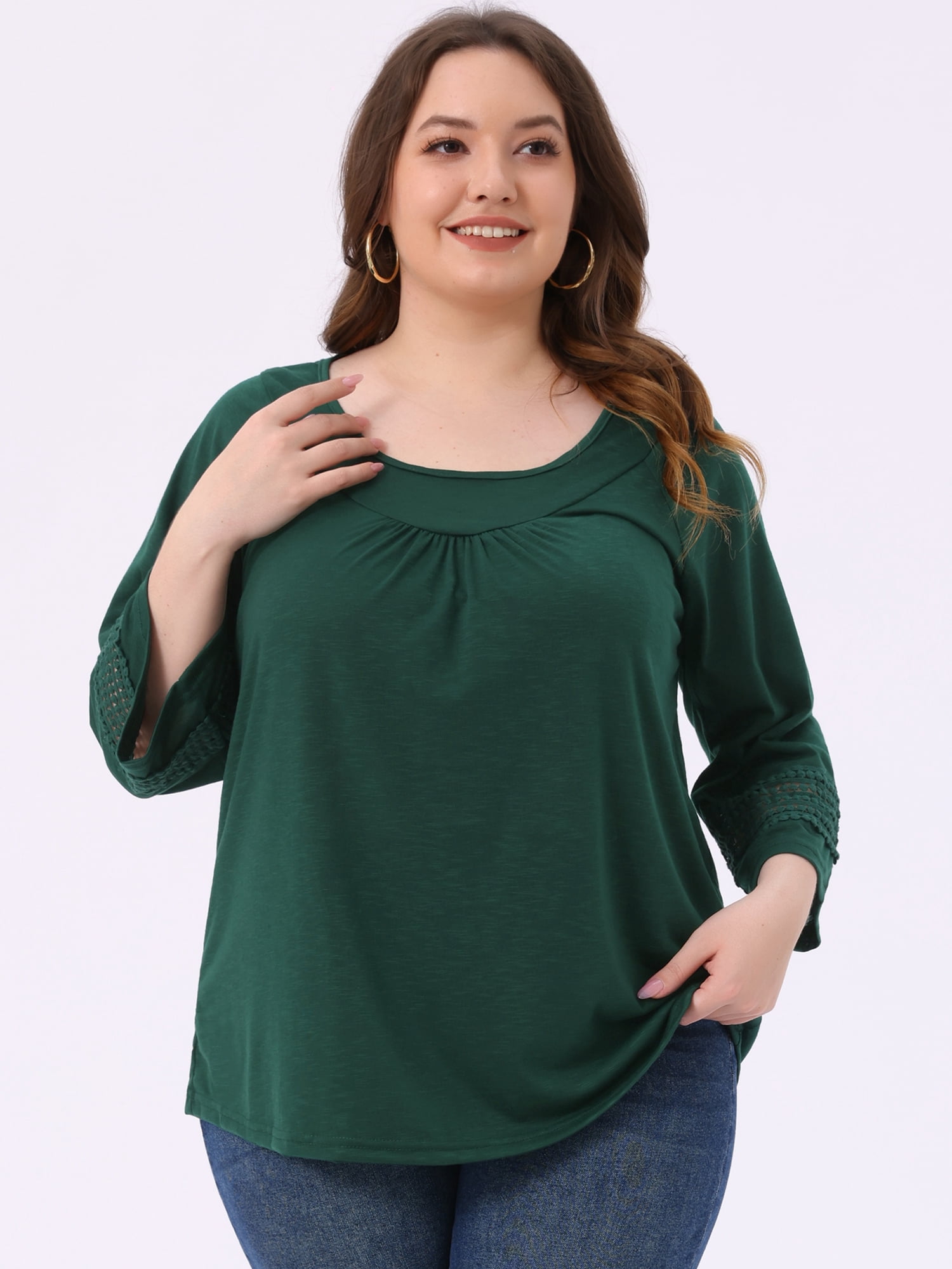 DARING DIVA Women's Plus Size Winter Kimono Long Sleeve Casual Top 1X Dark Green