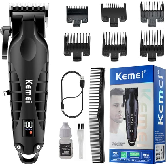 KEMEI 2290 Professional Hair Clippers for Men Cord/Cordless Hair Cutting Kits, Hair & Beard Trimmer, T Blade Barber Clipper with LED Display & USB Rechargeable, Black