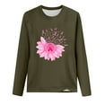 thumbnail image 2 of Womens Breast Cancer Awareness Shirts Women Pink Ribbons Graphic Tee Long Sleeve Tops Women's Casual Loose Long Sleeve T-shirt Ladies Crewneck Blouses Top , Army Green&S, 2 of 3