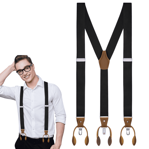 Aovd 2026 New Fashion Black Suspenders For Men - 48" Adjustable Straps 1 1/4" - Y Back With Clips And Buttons