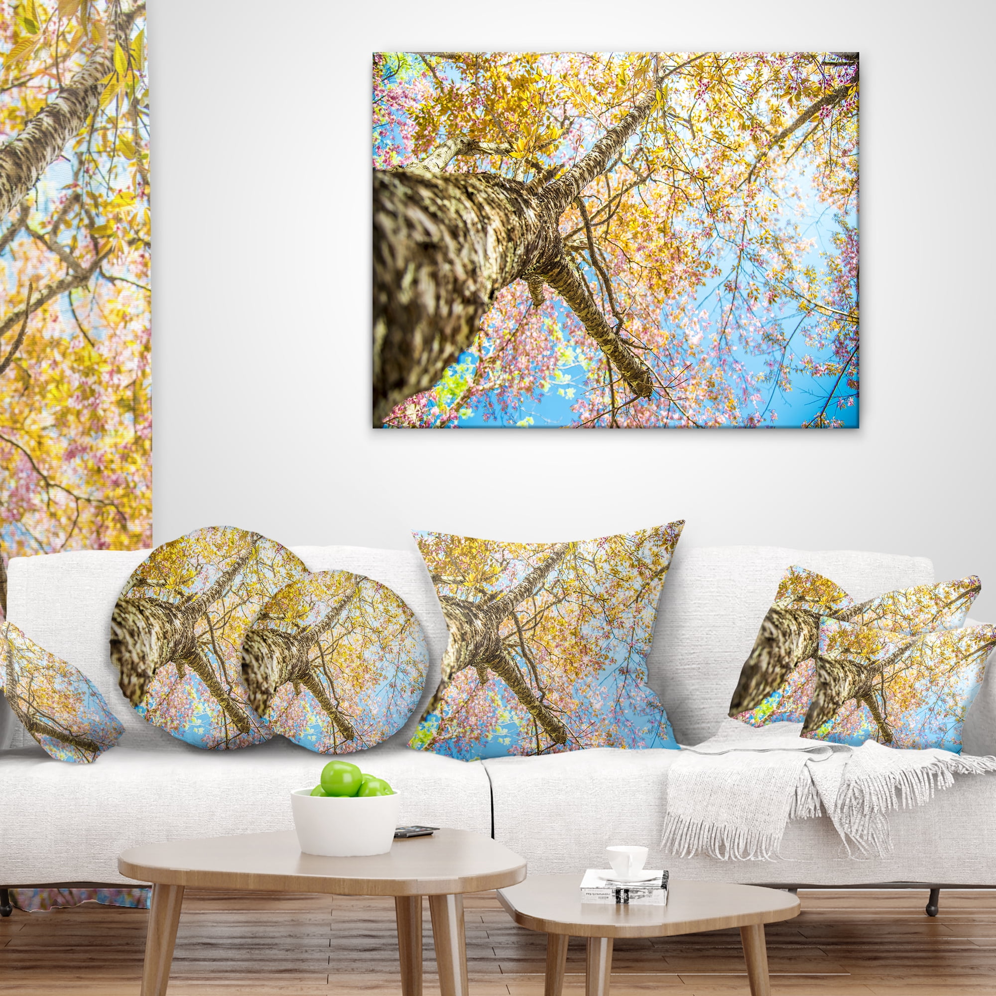 Designart Under Branch of Yellow Cherry Tree - Trees Throw Pillow - 12x20