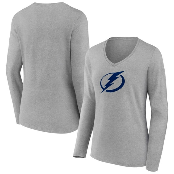 Women's Gray Tampa Bay Lightning Team Logo Long Sleeve V-Neck T-Shirt