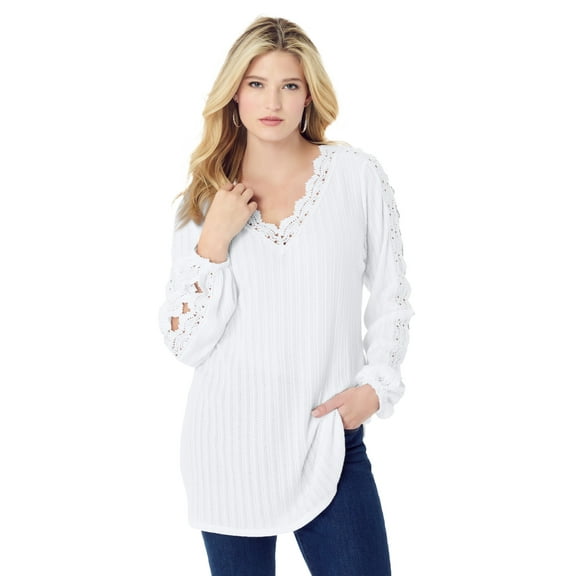 Roaman's Women's Plus Size Lace Trim And appliquéd Tee