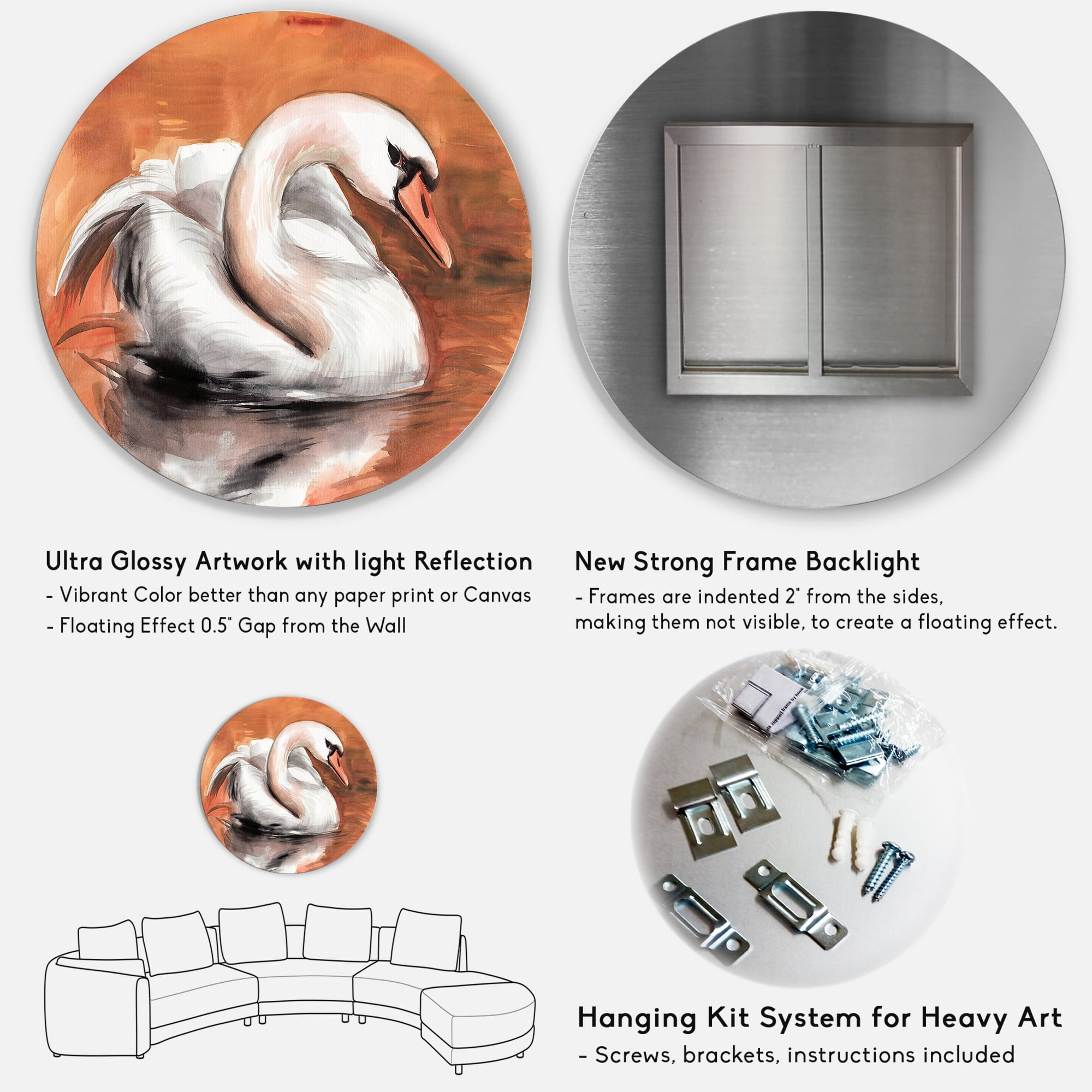 Designart 'Close Up Swan On The Water' Traditional Circle Metal Wall Art 23x23 - Disc of 23