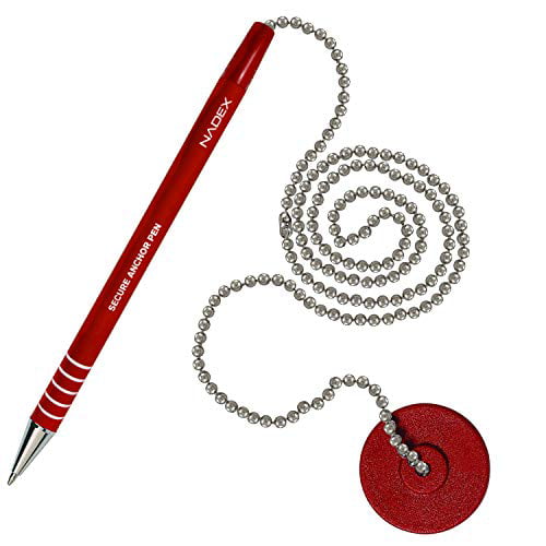 and 5 Refills Nadex Ball and Chain Security Pen Set 1 Adhesive Mount Red 1 Pen 