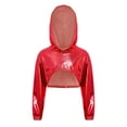 thumbnail image 2 of Doomiva Kids Girls Metallic Jazz Hip Hop Dance Crop Tops Long Sleeve Cropped Hoodies Shiny Pullover Sweatshirt Club Red 14, 2 of 4