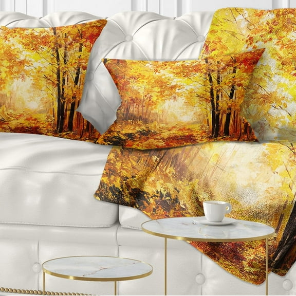 Designart Yellow Autumn Forest - Landscape Printed Throw Pillow - 12x20