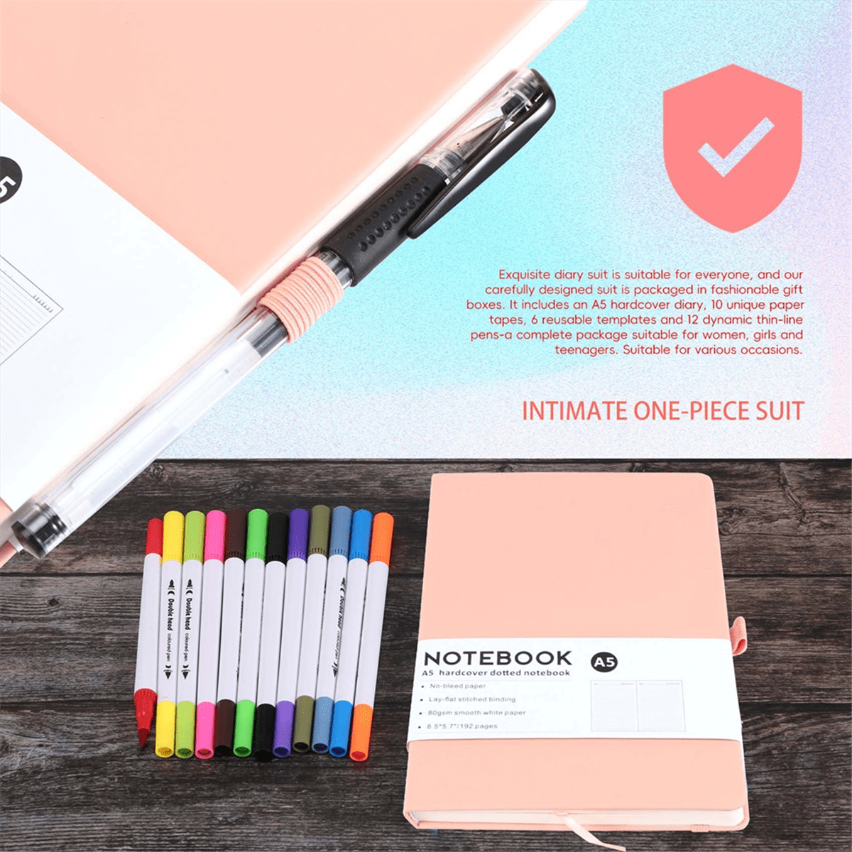 Dotted Journal Kit,A5 Hardcover Dotted Journal Notebook Numbered Pages,Dotted Journaling Kit for Beginner Pink