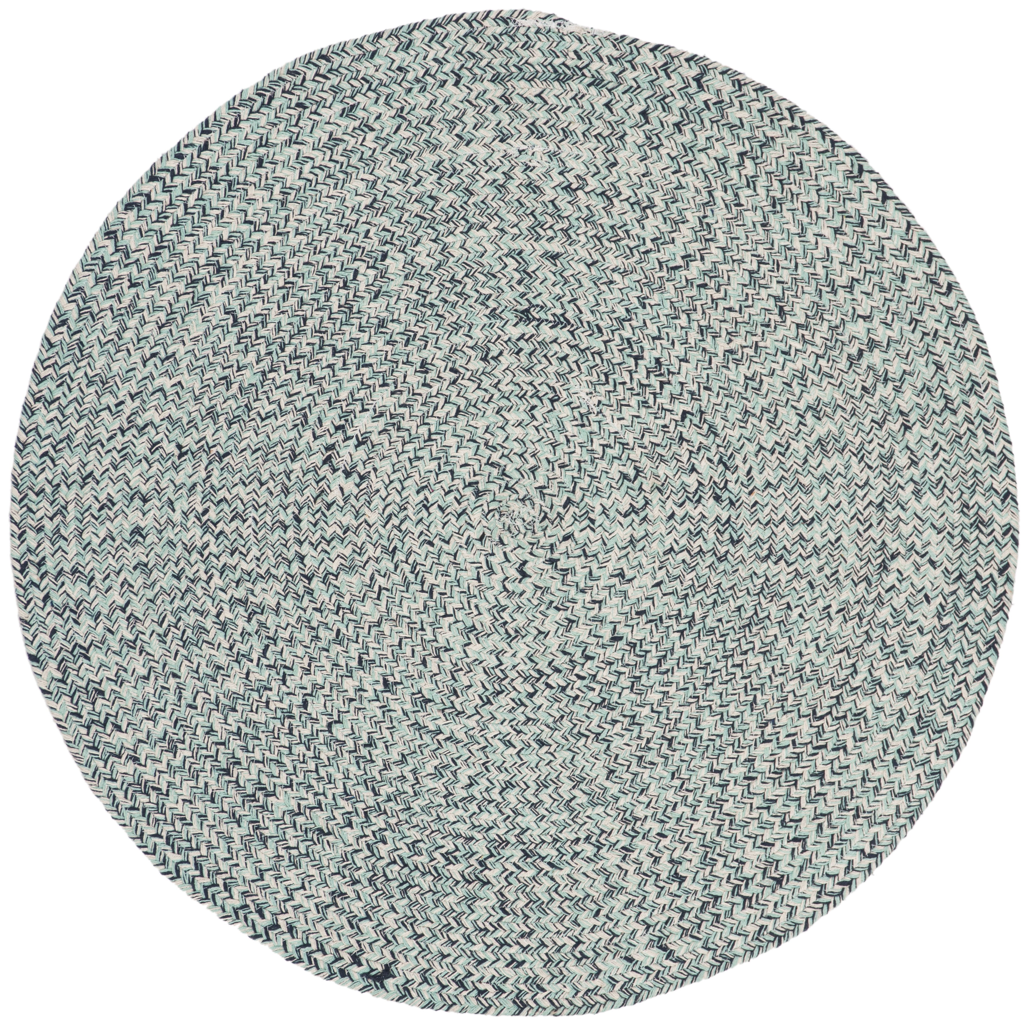 SAFAVIEH Braided Vermont Geometric Cotton Reversible Area Rug, Aqua/Ivory, 4' x 4' Round
