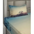 thumbnail image 2 of Ambesonne Vintage Fitted & Top Sheet Set with Sham, Sunset Bicycle Pastel, Pale Blue Black and Peach, 2 of 4
