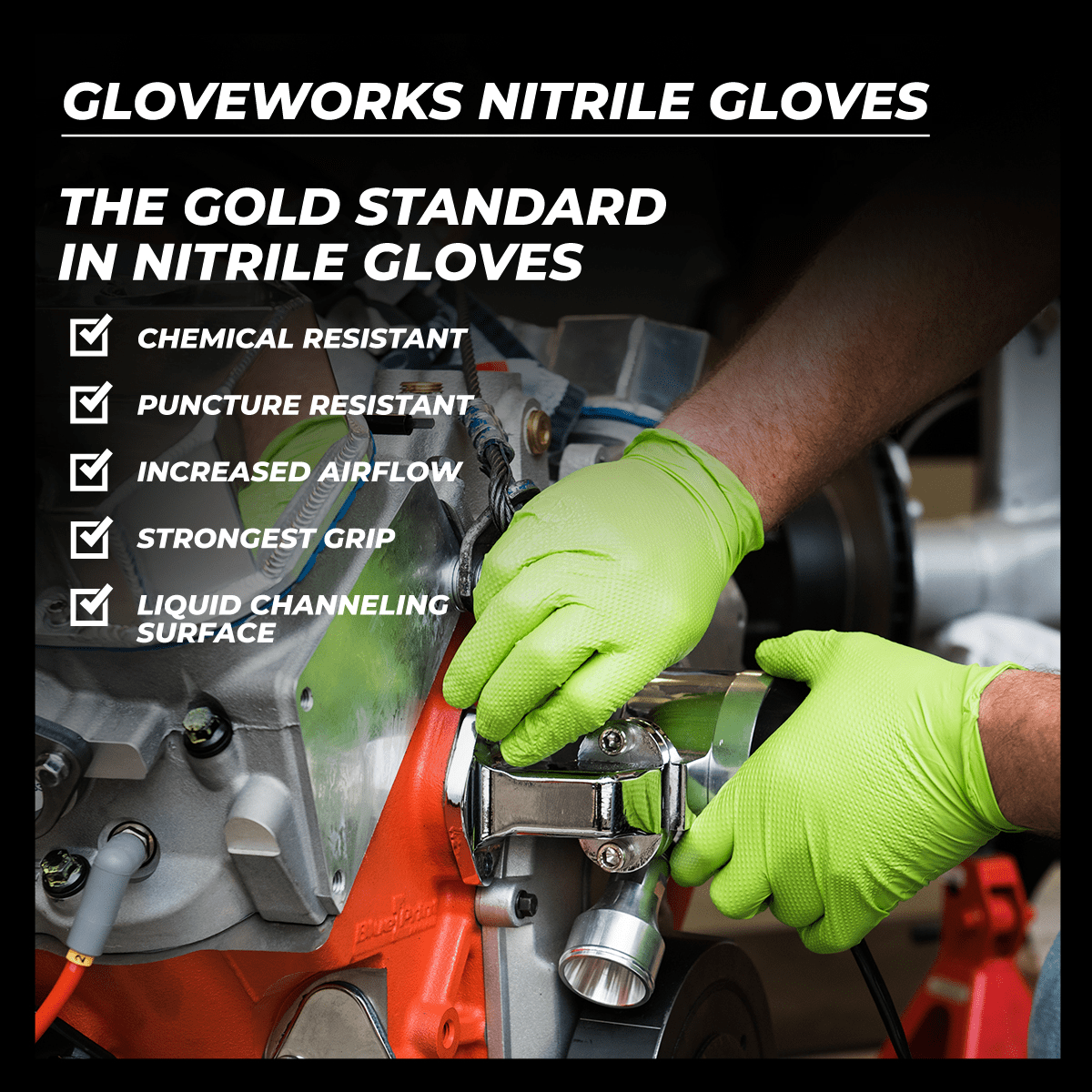 GLOVEWORKS Heavy Duty Green Gloves for Mechanics, Auto, Nitrile, M, 100 Count