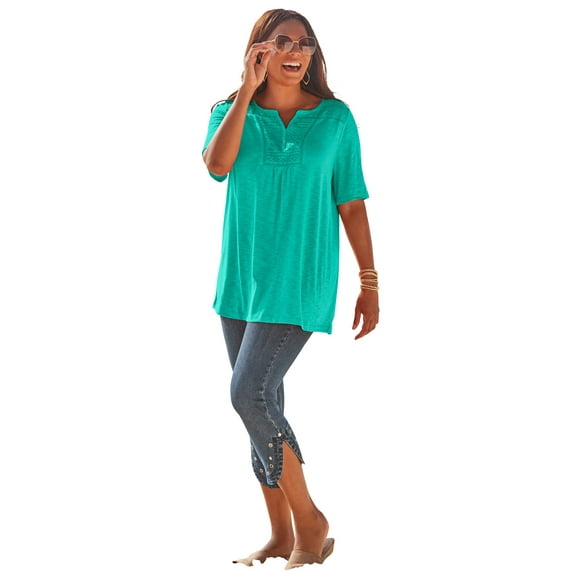 Catherines Women's Plus Size Touch Of Lace Tee