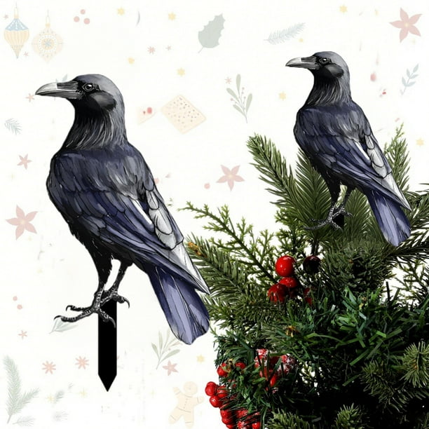 Oioii Raven Halloween Decor Outdoor Crow Yard Art Exterior Rustic Black Bird Mini Garden Ornament Fence Topper Home Decor Outdoor Gate Post Sculpture Witchy Gift