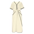 thumbnail image 4 of Gamivast Dresses for Women Linen Short Sleeve V-Neck Twist Front Maxi Dress Loose Fit A-Line Long Dress with Pockets Casual Resort Vacation Beach Dress Beige XL, 4 of 6