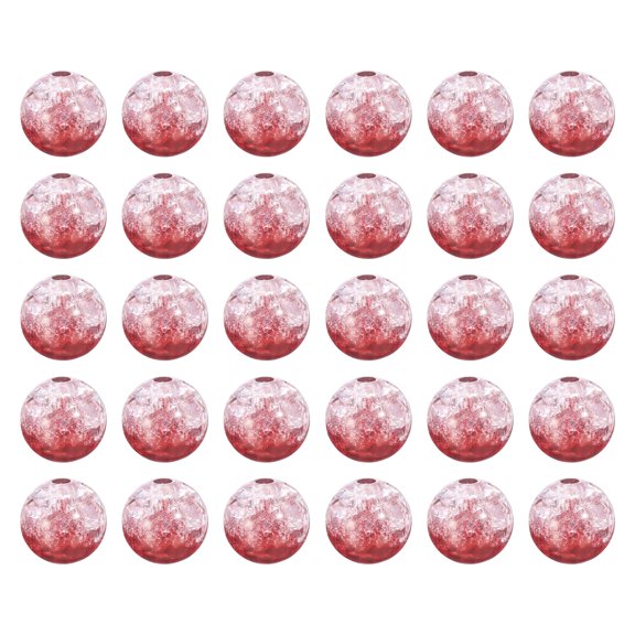 Uxcell 30Pcs Acrylic Beads 10mm Crackle Acrylic Beads Round Smooth Loose Beads for Jewelry Making, Red