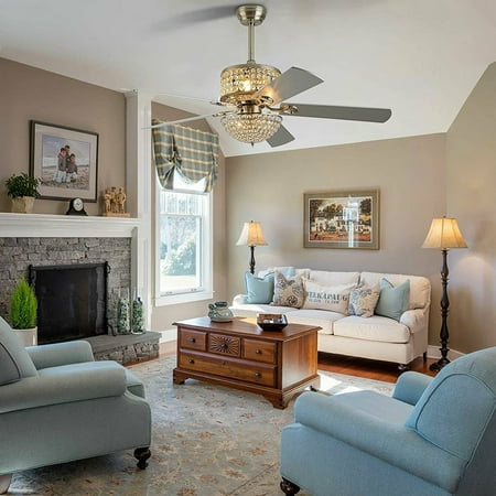 

TFCFL 52 Inch Ceiling Crystal Lamp Chandelier Fan Light With Remote Control Bedroom