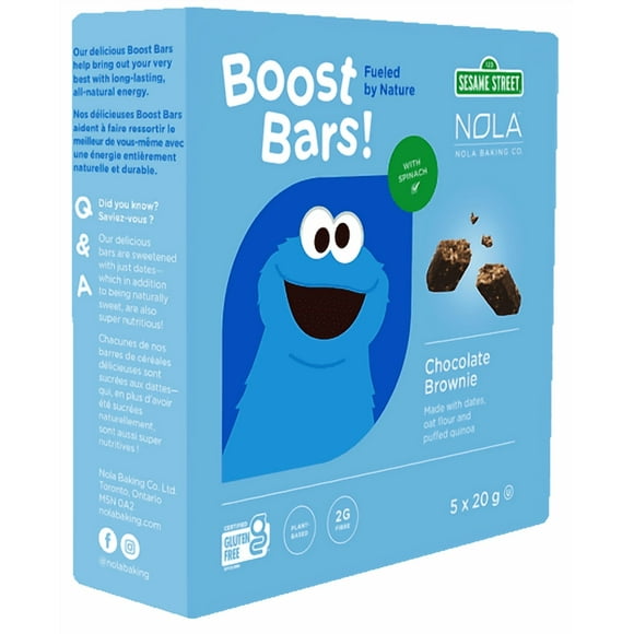Kids Snack Bars 20g, Pack of 5 - Gluten-Free, All Natural, Vegan - Chocolate Brownie, Nola Sesame Street Boost Bars