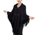 thumbnail image 2 of IDALL Shawl Wraps for Women,Ponchos Autumn And Winter Cape Cape Fringe Horn Buckle Solid Color Irregular Double Fringe Cape Cape Warm And Thick Women's Scarves & Wraps Black, 2 of 7