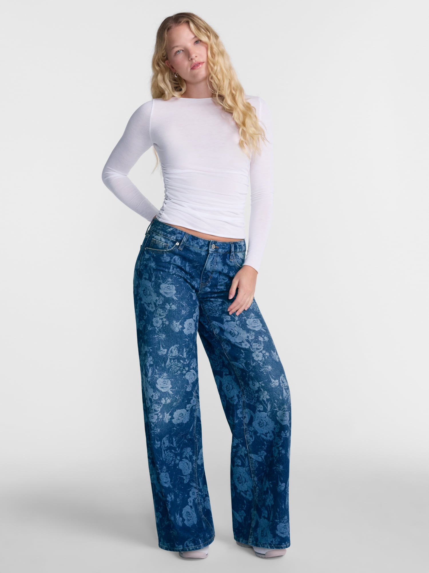 No Boundaries Drapey Tee with Long Sleeves, Women's XXS-XXL