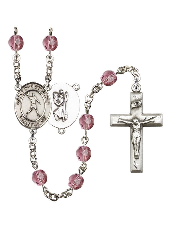 St Gift Boxed Christopher-Soccer Center Christopher-Soccer Rosary with 6mm Garnet Color Fire Polished Beads and 1 3/8 x 3/4 inch Crucifix Silver Finish St St Gift Boxed Christopher-Soccer Center Christopher-Soccer Rosary with 6mm Garnet Color Fire Polished Beads and 1 3/8 x 3/4 inch Crucifix Silver Finish St