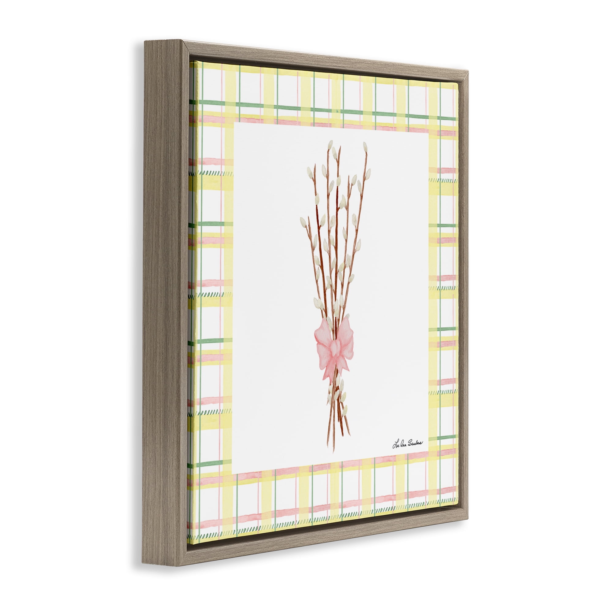 Pastel Spring Pussy Willow Brown Framed Floater Canvas Wall Art, design by Lee Ann Sanders