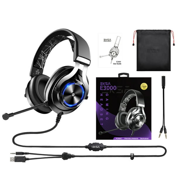 EKSA E3000 Auriculares con cable de 3,5 mm Auriculares con reducción de ruido RGB Light Game Auriculares con micrófono, Negro Advancent EL000565-02B