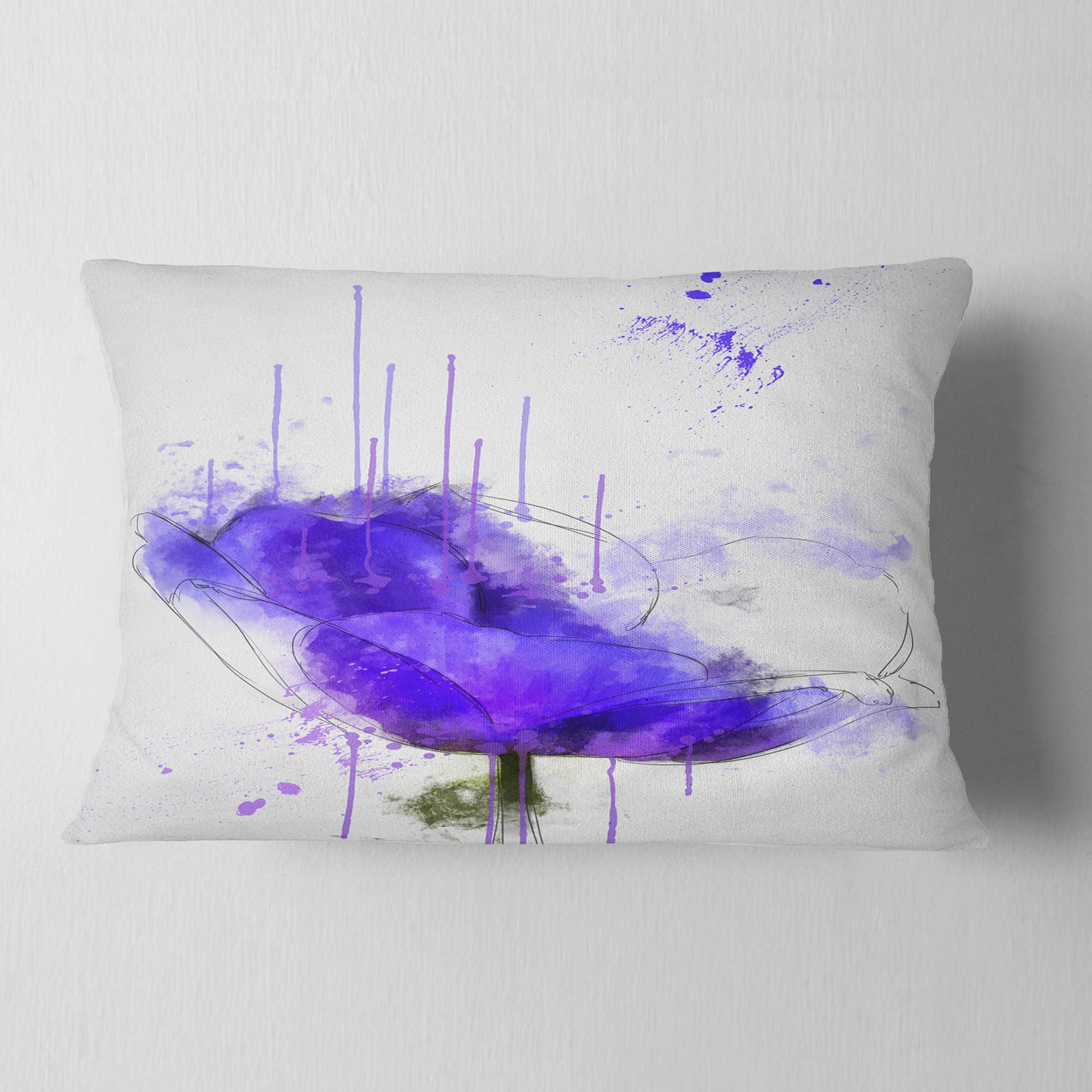 Designart Bright Blue Anemone Watercolor - Flowers Throw Pillowwork - 12x20