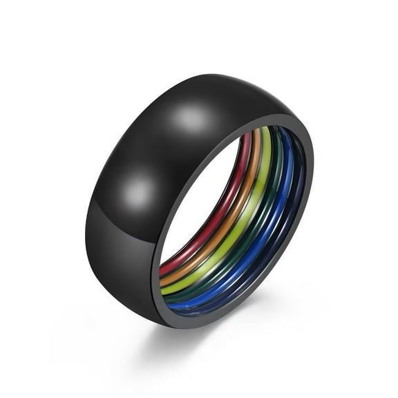 PAURO Unisex Stainless Steel Rainbow Elements Stripes Simple Personality Ring Black Size 10