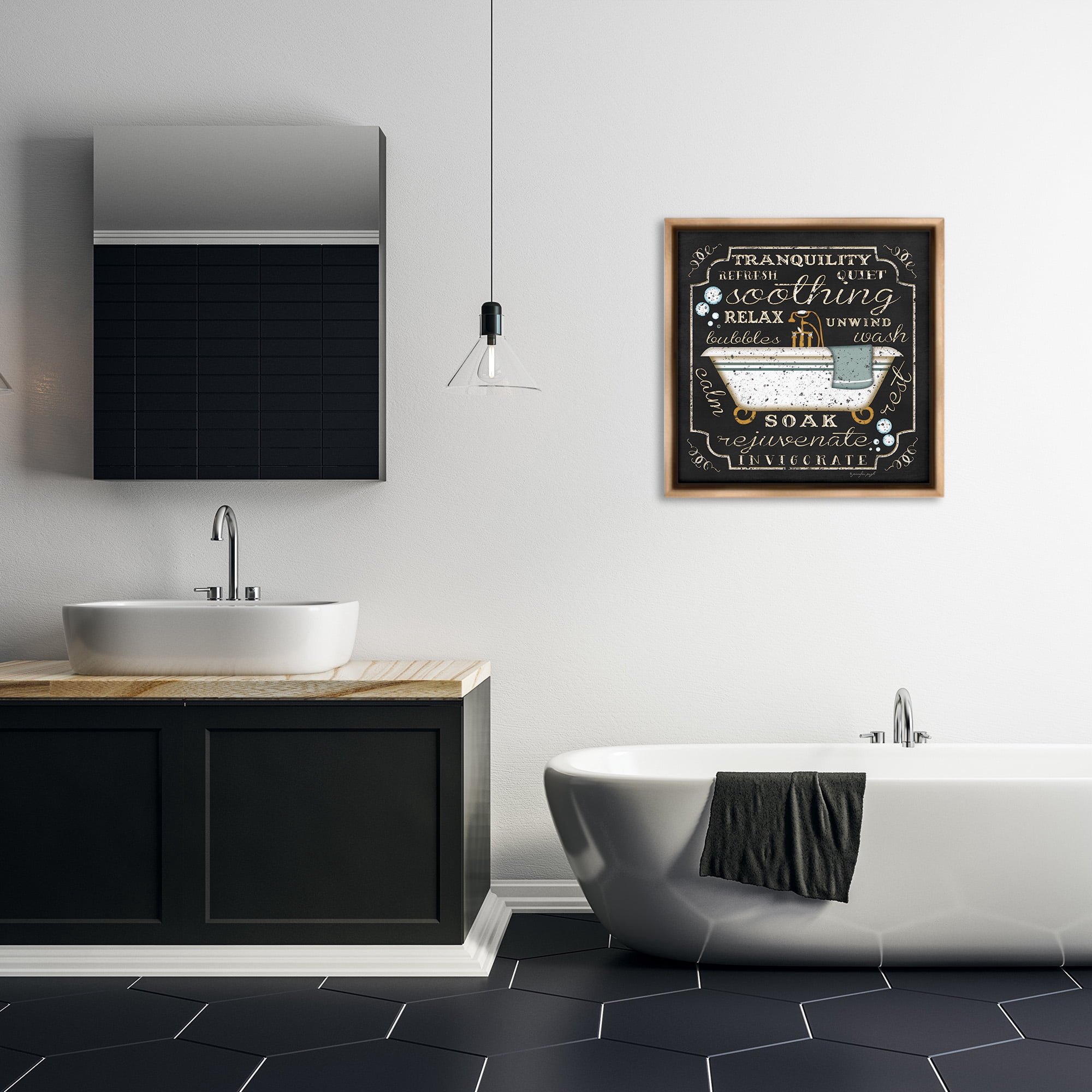 Stupell Industries Country Bathtub with Various Phrases Typography Painting Brown Floater Framed Canvas Art Print Wall Art, 25 x 25