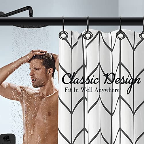 Floral Pearl Finish Shower Curtain Rings and Hooks Set, 12-Piece Matte Black Metal Rings with Hooks for Bathroom Decor