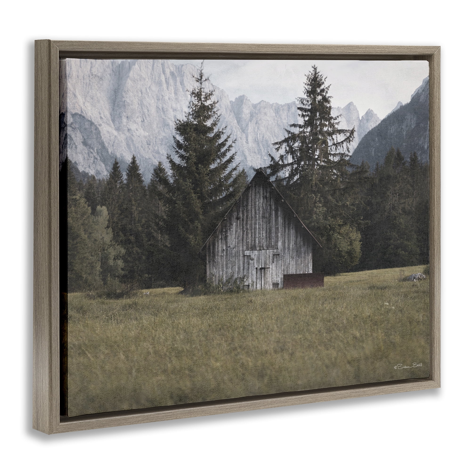 Stupell Industries Rustic Cabin Landscape Landscape Painting Brown Floater Framed Art Print Wall Art, 31 x 25
