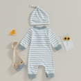 thumbnail image 3 of Bagilaanoe Newborn Baby Girl Boys Fall Jumpsuit Stripe Print Long Sleeve Bodysuit + Hat 3M 6M 12M 18M Infant Casual One Piece Romper, 3 of 7