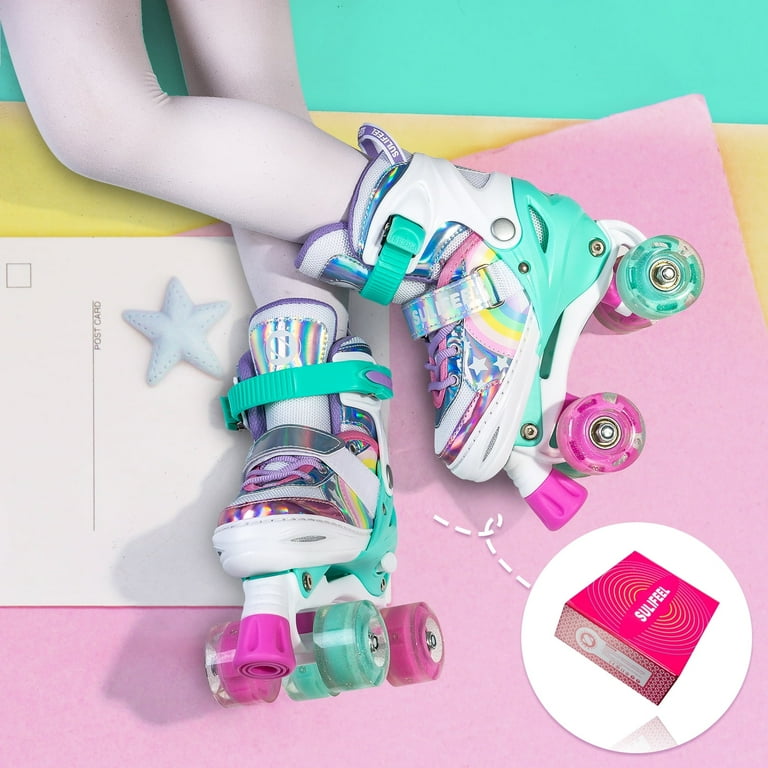 Rainbow Unicorn Adjustable Roller Skates for Kids with Light