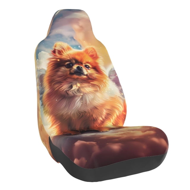 Wukai Cute Cloud Pomeranian Full Set Car Seat Covers with Soft Padding Universal Auto Front Seats Protector and Cushion Mat