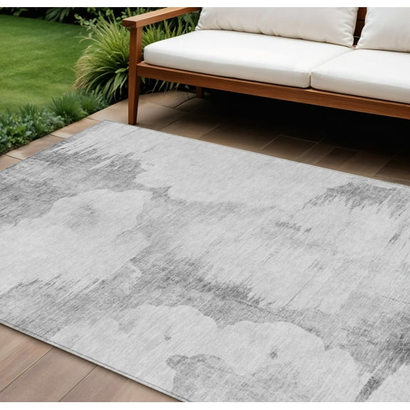 8' X 10' Silver Gray And Pewter Abstract Washable Indoor Outdoor Area Rug