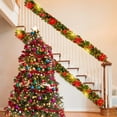 thumbnail image 4 of 9Ft Pre-lit Christmas Garland with LED Lights Battery Operated, Holiday Decoration Stairs Wall Mantle Door Indoor Outdoor, Decorated with Red Flower, Balls, Berries, Snowy Pine, Christmas Collection, 4 of 9