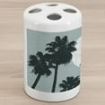 thumbnail image 1 of Tropical Island Ceramic Toothbrush Holder, Pencil Drawn Long High Palm Trees and the Sun, Decorative Versatile Countertop for Bathroom, 4.5" X 2.7", Slate Blue Dark Green, 1 of 4