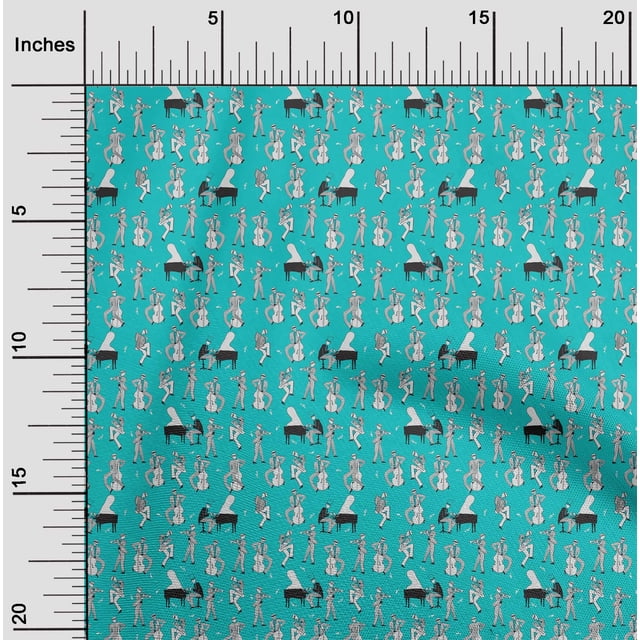 oneOone Polyester Lycra Turquoise Blue Fabric Men|Guitar & Piano Musical Instrument Craft Projects Decor Fabric Printed By The Yard 56 Inch Wide