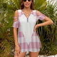 thumbnail image 3 of Pink Heart Check Merch Womens Summer V Neck Zipper Top Short Sleeve T Shirt Off Shoulder Top Casual Classy Loose Shirts, 3 of 7