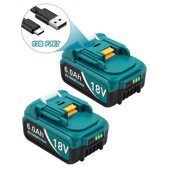 SUNBAT 2Packs Replacement for Bl1860b-2 18V 6.0 Ah LXT Lithium-Ion Battery with USB Port