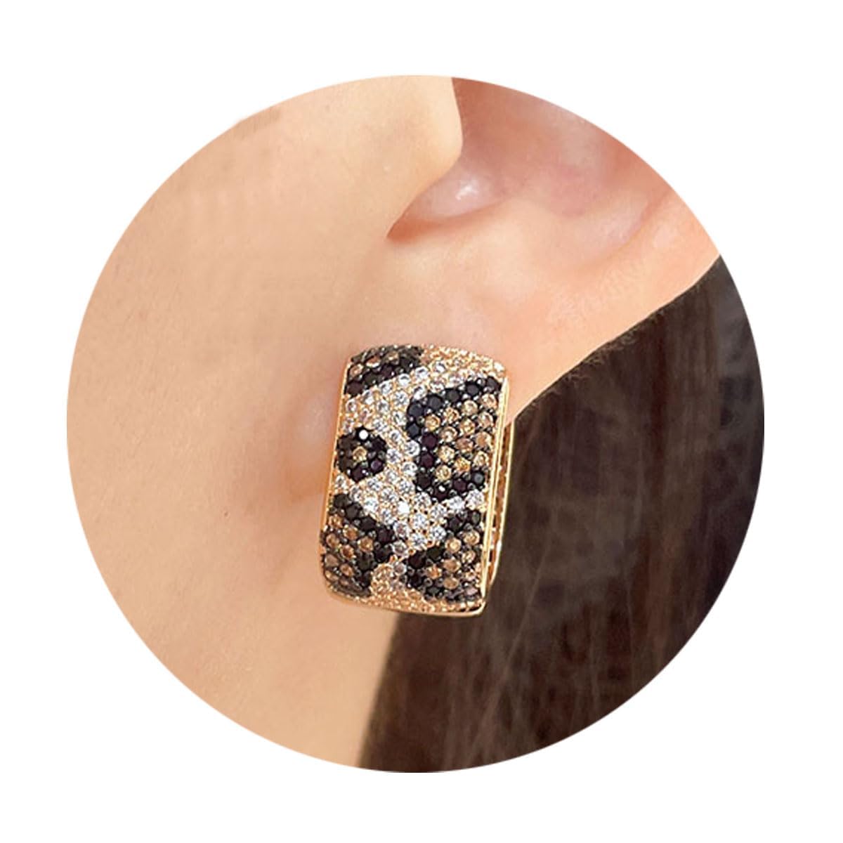 Z ZACHÉ Dainty Leopard Print Earrings Cubic Zirconia 18k Gold Plated Women Square Earrings