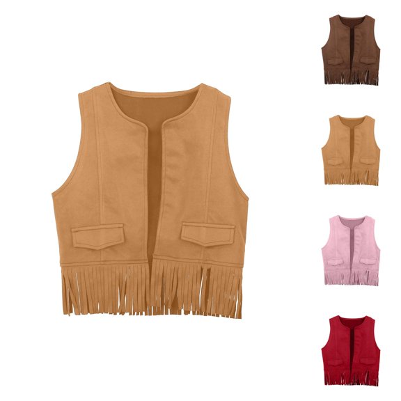 Baby Boys Girls Western Cowboy Cow Girl Vest Tassel Fringe Waist Coat Top Party