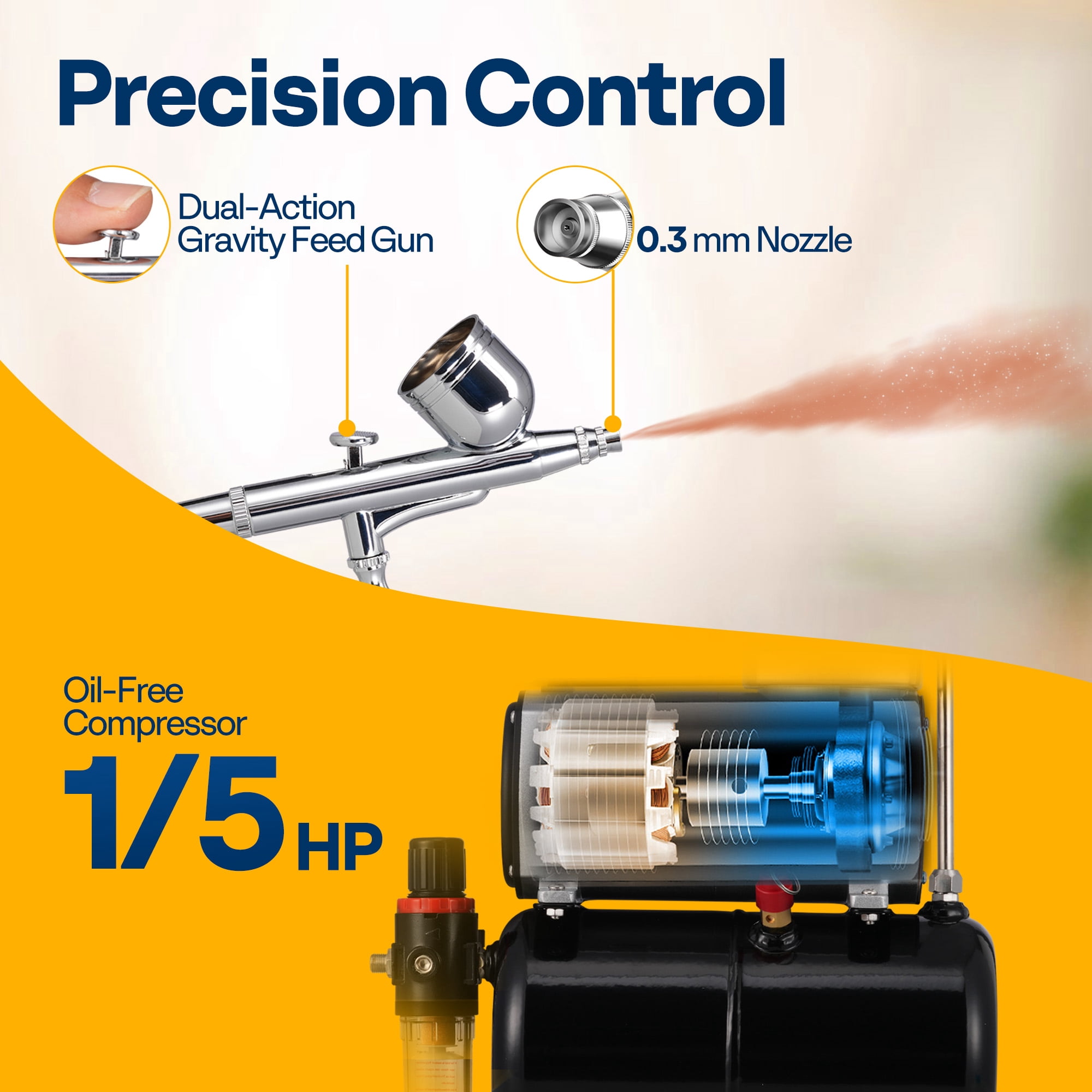 SPECSTAR 110-120V Professional Airbrushing Paint System with 1/5 HP Air Compressor and 1 Airbrush Kit for Tattoo Makeup Shoes Cake Decoration