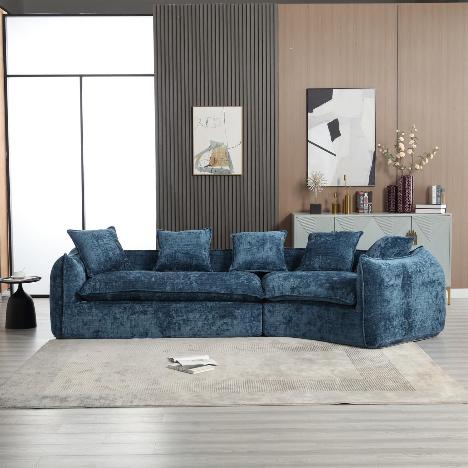 Demi Bonn 125" Modern Modular U-Shaped Sectional Sofa, Spacious 5-Seat Chenille Fabric Couch with Plush Pillows for Living Room, Minimalist Cloud-Style, Blue