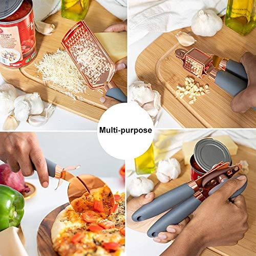 7-Piece Kitchen Gadgets Set Copper Coated Stainless Steel Utensils with Soft Touch Handles, Garlic Press Whisk Cheese Grater(Black)
