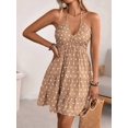 thumbnail image 4 of Womens Khaki Polka Dot Halter Mini Dress With Ruched Body And A-Line Skirt, 4 of 6