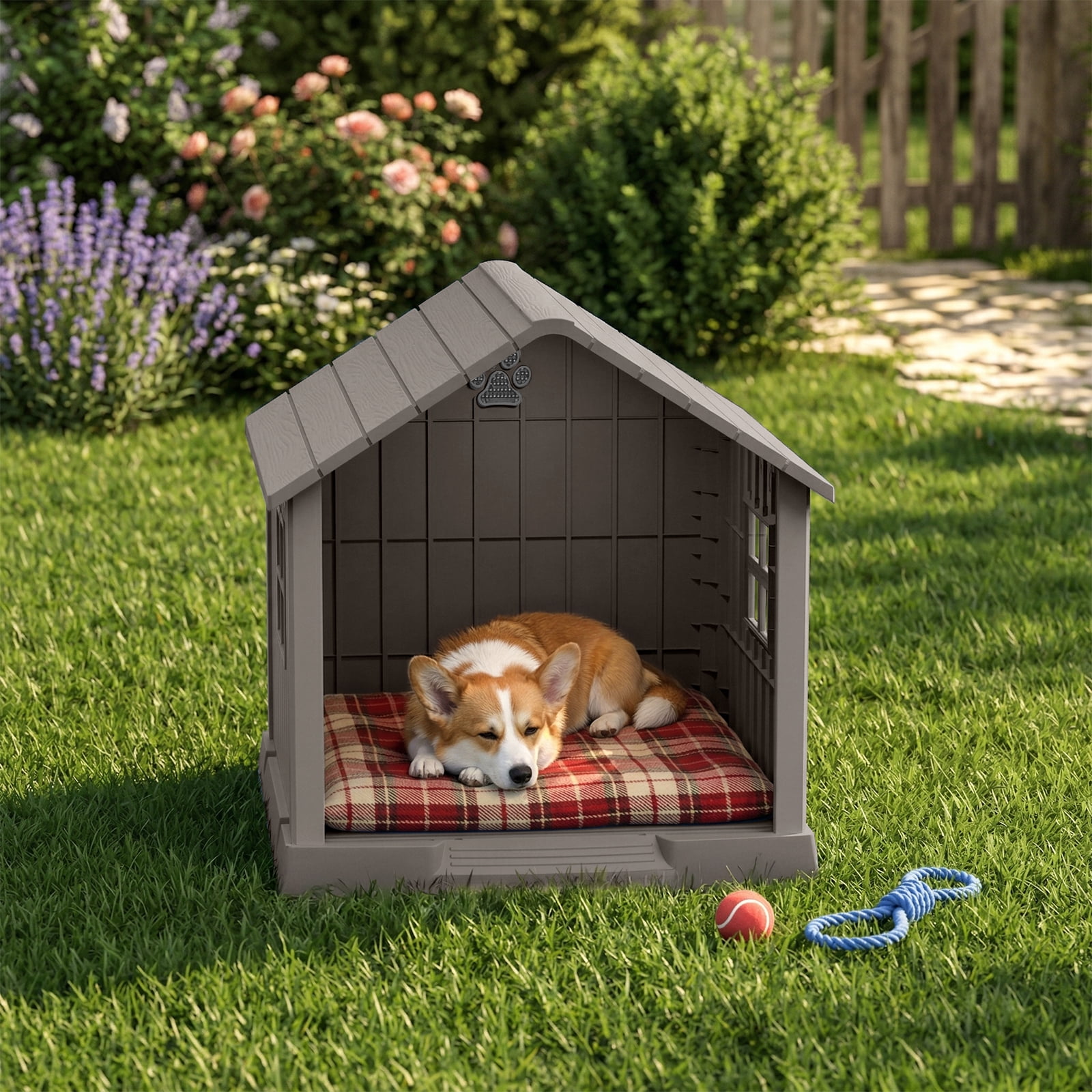 Joxxoaa Dog House Indoor Outdoor for Small to Large Sized Dogs Indoor Outdoor Doghouse Puppy Shelter with Elevated Floor, Easy to Assemble (Brown)