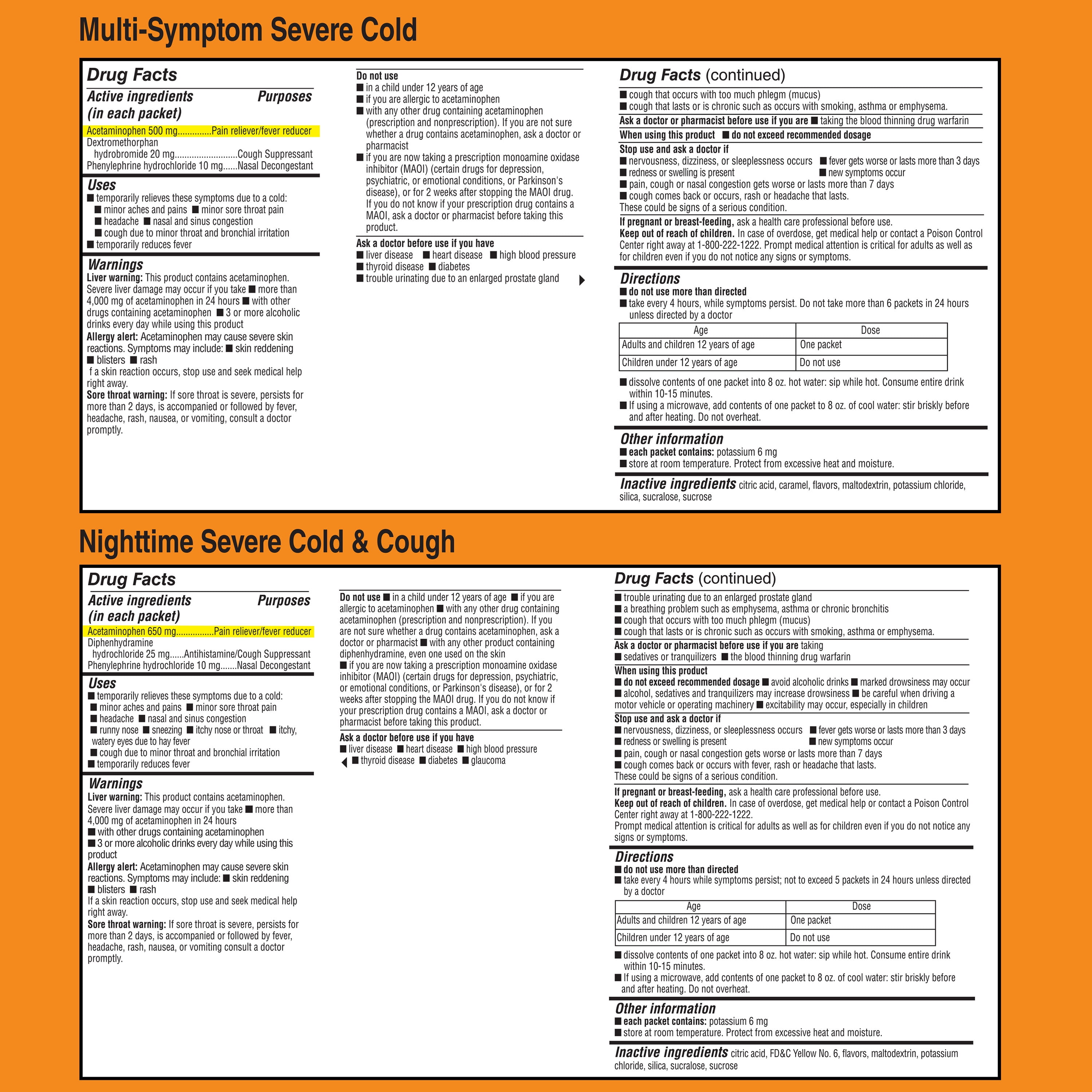 Equate Daytime & Nighttime Cold and Cough Multi-Symptom Powder Packets, 12 Count